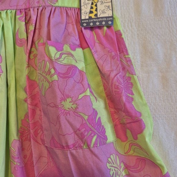 Corky's Kids girls size 7 lime & pink flamingo & flower dress, NWT - Picture 3 of 8